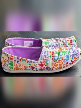 Toms 'Love Wins' Slip-On Canvas Shoes - Rainbow Print